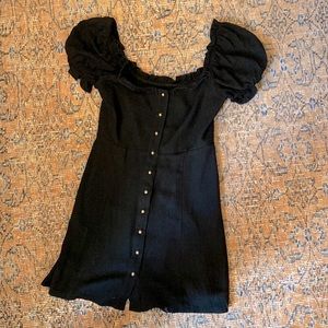 Show Me Your Mumu Napoli Dress- black linen mini w/ puff sleeves